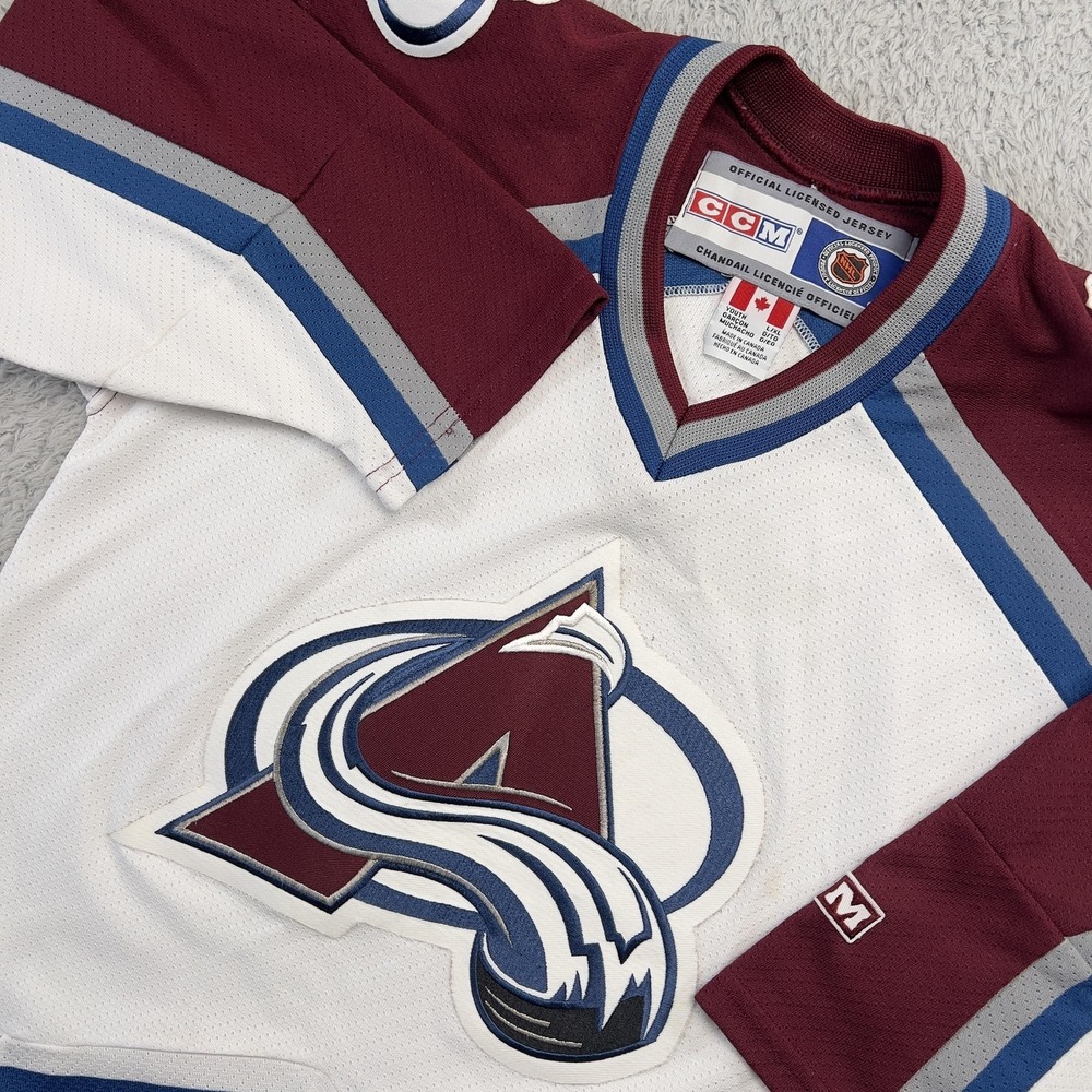 Colorado Avalanche Jersey Youth Boys L/XL White NHL Hockey CCM Air-Knit Canada